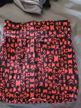 Charlotte Russe Coral and Black Geometric Mini Skirt